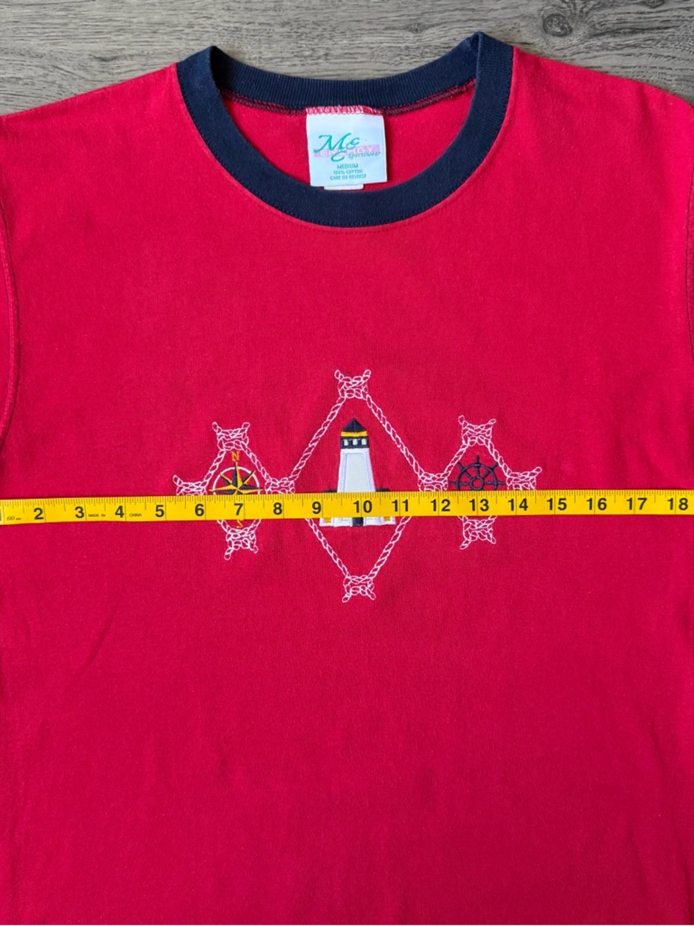 Vintage 90s Nautical Lighthouse Embroidered Ringer Tee - Size Medium - Picture 4 of 6